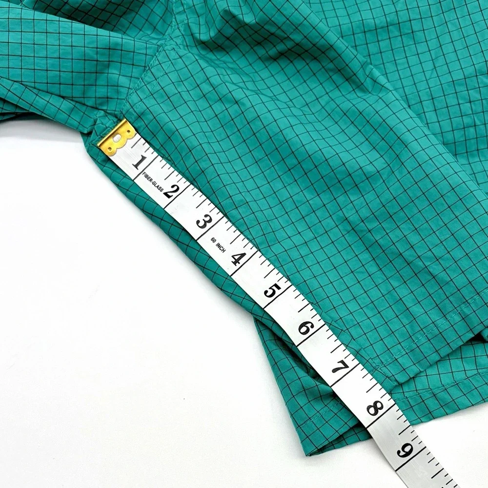 Catalina Mens size 2XL Teal/Black Plaid NYLON Swim Trunks Shorts Zip Pockets